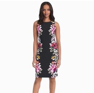 White House Black Market WHBM Floral Sheath‎ Stretch Dress in Black Size XS